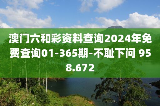 澳门六和彩资料查询2024年免费查询01-365期-不耻下问 958.672
